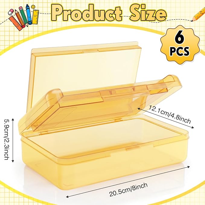 Blulu 6 Pack Double Layer Pencil Boxes Large Capacity,Yellow | with Snap-tight Lid Plastic Pencil Cases Pen Storage 8 x 5 x 2 in for Back to School Supplies Stationery Donation Office Home - Image 2
