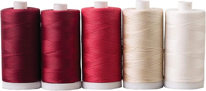 Connecting Threads Red Assorted 100% Cotton Thread Set - 5 Spools | 1200 yard spools of 50 weight thread for machine sewing, handsewing, and quilting - Redword color by ConnectingThreads