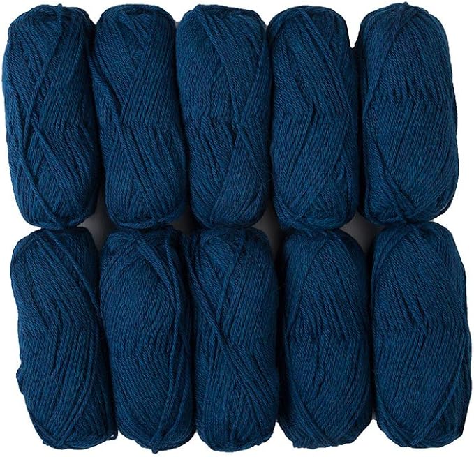 Knit Picks Wool of the Andes Blue 100% Wool Yarn Pack for Knitting | 10 skeins (500g total) of soft worsted weight crocheting yarn in Sapphire Heather color, good for felting. by KnitPicks