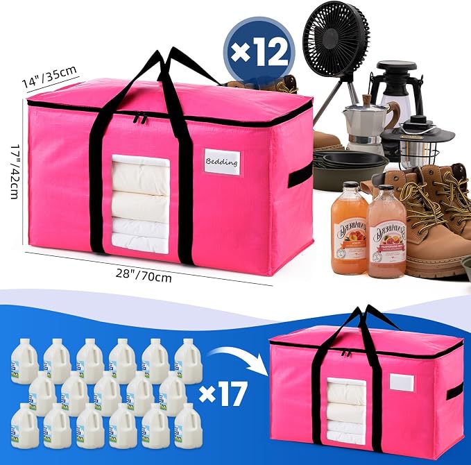TAILI 12 Pack Pink Extra Large Moving Bags,Storage Bags with Visible Window | 93L Heavy Duty Totes For Home Storage,Wrap Around Handles,Alternative to Moving Boxes, College Dorm,Perfect for Moving - Image 6