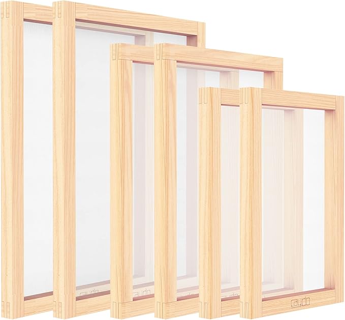 Caydo 6 Pieces 3 Size Wood Silk Screen Printing Frame with Mesh | Silk Screen 10 x 14 Inch, 8 x 12 Inch, 6 x 10 Inch by Caydo