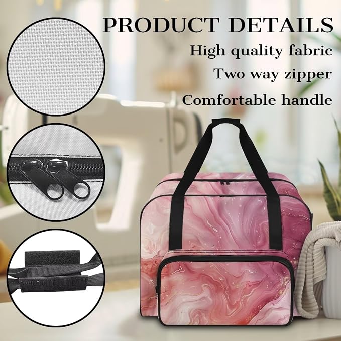 Pink Marble Sewing Machine Carrying Case Sewing Machine Cover Dust Cover for Sewing Accessories Scissors Crochet Hooks Portable Washable Home Decoration Sewing Case - Image 5