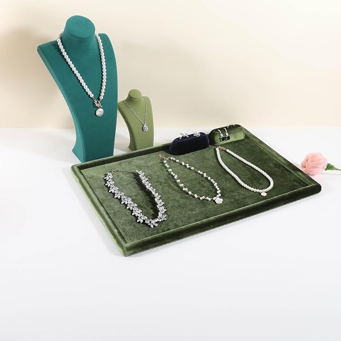 Rectangle Jewelry storage organizer plate, Velvet Jewerly display tray, Empty showcase tray for Necklace Bracelet Ring Earring【Light Green-Large, 17.7 x 11.8 in 】 - Image 6