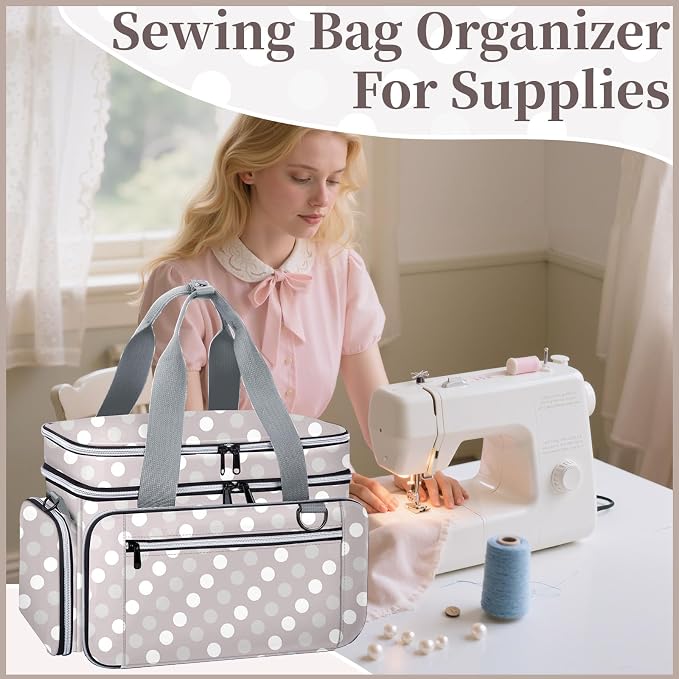 Anitor Sewing Supplies Organizer, Double Layer Sewing Storage Organizer | Two Detachable Dividers, Large Travel Sewing Bag Organizer with Shoulder Strap for Accessories (Bag Only) - Image 8