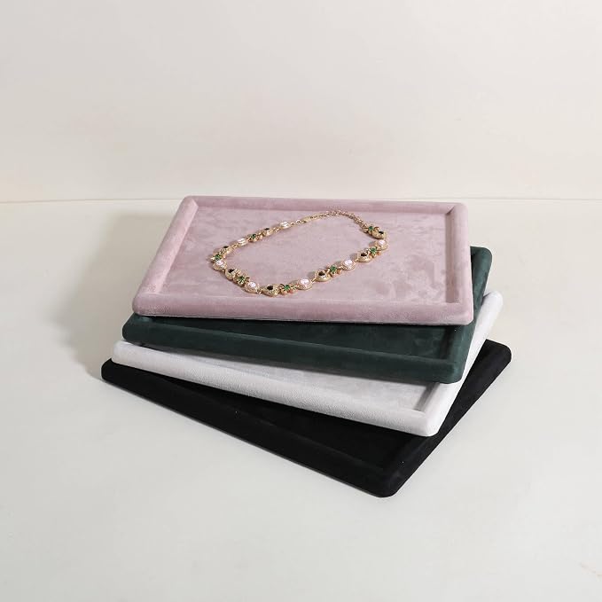 Rectangle Jewelry storage organizer plate, Velvet Jewerly display tray, Empty showcase tray for Necklace Bracelet Ring Earring【Pink-Medium, 11.8 x 8.7 in 】 - Image 7