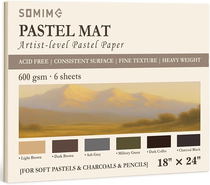 Somime 18x24 Sanded Pastel Paper Pad, 600gsm 6 Sheets of 6 Assorted Colors | Heavyweight Artist Drawing Paper Pad for Pencils and Soft Oil Charcoal Pastels by SOMIME