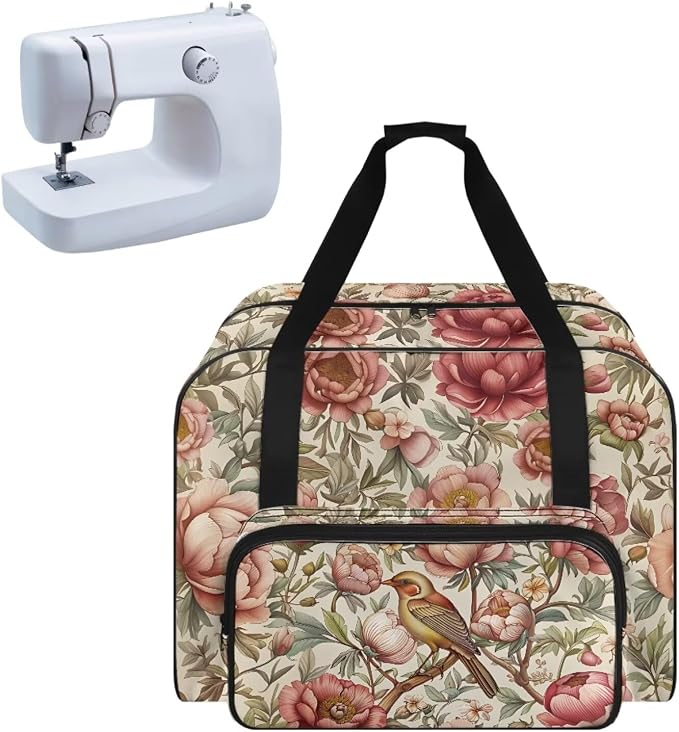 Bird Flower Organizer with Zipper Floral Portable Padded Storage with 4 Bottom Rubber Pads Sewing Machine Cases and Totes Soft Storage Bag for Handheld Sewing Machine by Unknown