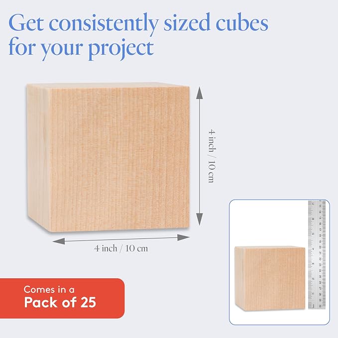 DIY Wood Cubes 4-inch, Pack of 24 Large Blank Wooden Blocks, STEM, Painting and Staining, Monitor Riser, Photo Cube, and Home Decor, by Woodpeckers - Image 4