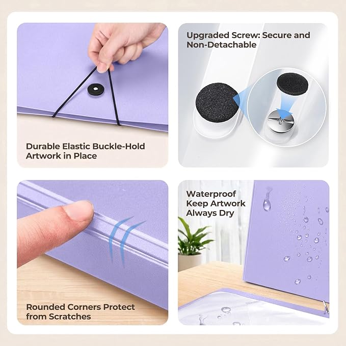 JoyCat 11 x 17 Art Portfolio Binder, 40 Pockets Display 80 Pages, Purple | Acid free 40 pocket portfolio displays up to 80 pages and stores artwork, drawings, and presentations up to 11 x 17 in - Image 5
