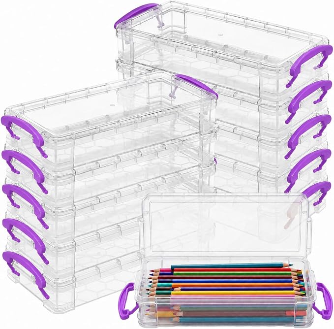 Zonon 12 Pcs Large Capacity Pencil Box Bulk Plastic Clear Pencil Case Crayon Marker Organizer Stackable Storage Containers for Art Craft Pen Back to School Teacher Supplies (Purple) by Zonon