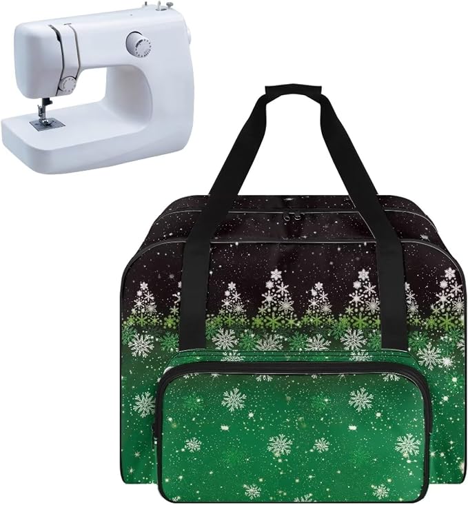 Sewing Machine Storage Carrier Bag Portable Appliance Dust Bag Versatile Sewing Machine Organizer Case with Handle and Soft Cushion, Christmas Snowflake Tree Black Green by Unknown