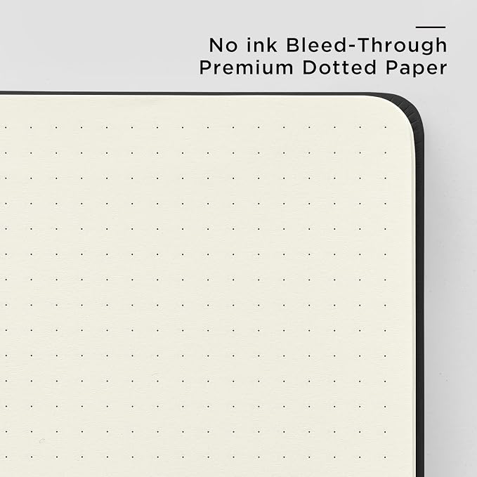&And Per Se Dotted Journal Notebook, A5 Hardcover Leather Dotted Journal, 160 Pages 100gsm Thick Dot Grid Paper, 3 Sheets of Stickers Included - 5.7'' x 8'' (Black) - Image 5