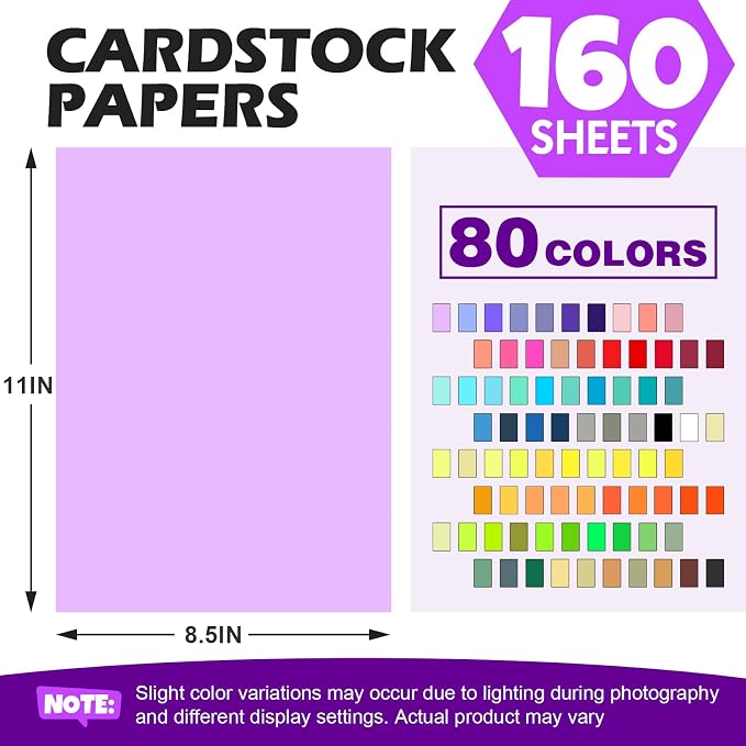 TUXIYA 160 Sheets 8.5" X 11" Colored Cardstock, 80 Colors Card Stock | 180GSM/65LB 80 Assorted Colors Construction Paper Printer Paper for Printing, Card Making, DIY Crafts, School Supplies,Party - Image 2