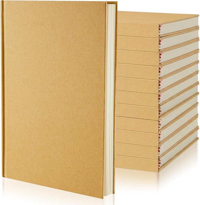Henoyso 12 Pcs Blank Notebook Journal Hardcover Sketchbook, 11 x 8.5 in | Bulk Unlined Sketch Book 100 Sheets/200 Pages Kraft Notebooks for Writing Drawing for Students School Office, Brown by Henoyso