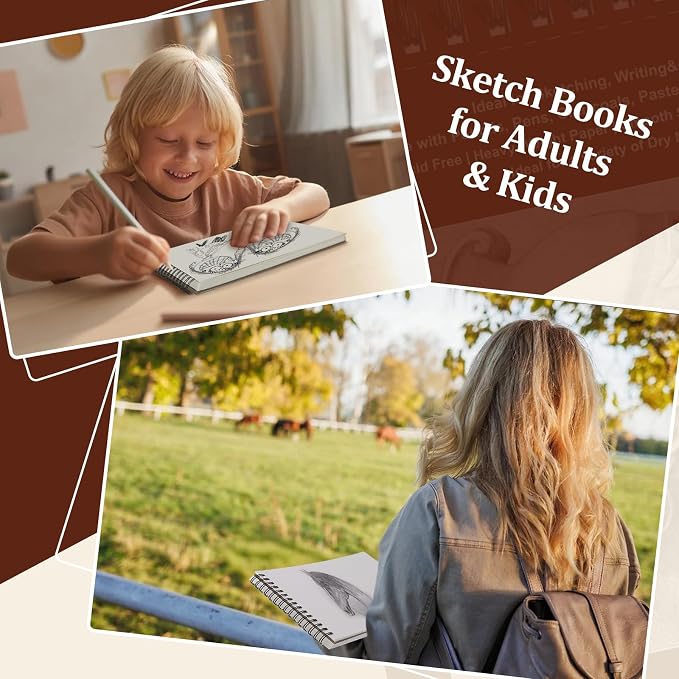 TKOOFN 5 Pack 5.5" x 8.5" SketchBooks Bulk,Top Spiral Bound Sketchbook | 60 Sheet Each,300 Sheets total,68lb/100gsm thick,Acid-Free,Portable Travel Drawing Paper Pad for Adult Kids Artists Beginners - Image 7