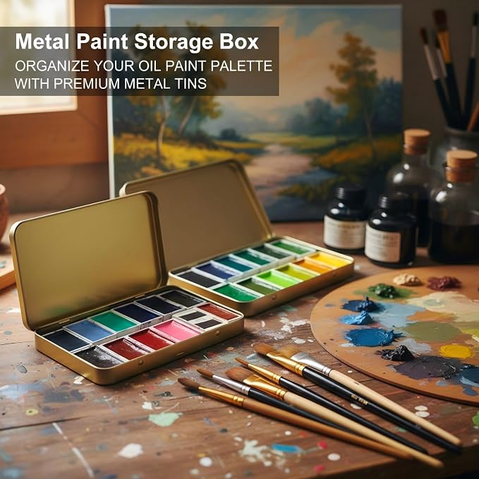 Geiserailie 2 Pack Metal Tin Boxes with Hinged Lids, Rectangular,Gold | Empty Storage for Watercolor Paint, Jewelry, Pencil Case, Candy, 7.0x4.2x0.6 Inch Rectangular Craft Organizer Tin - Image 3