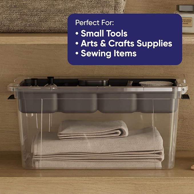Superio Storage Container Organizing Bin with Removable Tray Deep Plastic Tools, Sewing, Crafts Box,14.75 Qt, 6 Pack - Image 7