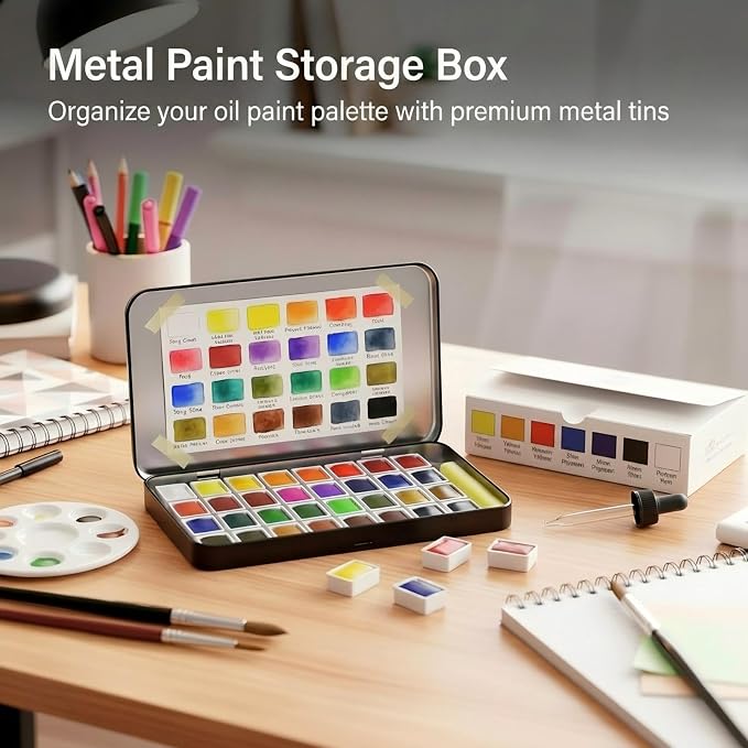 Geiserailie 2 Pack Metal Tin Boxes with Hinged Lids, Rectangular,Black | Empty Storage for Watercolor Paint, Jewelry, Pencil Case, Candy, 7.0x4.2x0.6 Inch Rectangular Craft Organizer Tin - Image 3