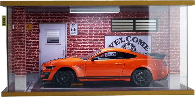 Display Case with Light for 1/18 Diecast Cars | Display Case for 1/18 Diecast Cars,Acrylic Display Case for 1/12 Scale Toy Motorcyle with LED Lighting, Route 66-3 Open Side by Gemutlich