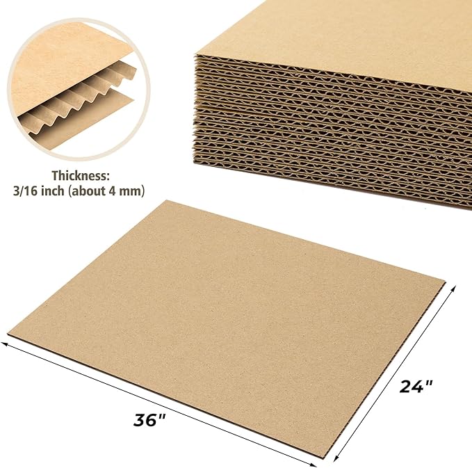 Golden State Art 10 Pack 24x36 Corrugated Cardboard Sheet 3/16" Flat Insert | Large Flat Layer Pads, Corrugated Card Board Inserts for Shipping, Packing, Mailing or DIY Art Crafts, Box Dividers (Brown) - Image 2