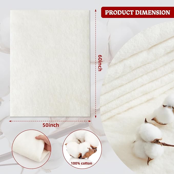 RRKTP Cotton Batting for Quilting，200 g/m² Lightweight Quilt Batting Crib Size，Natural All Season Comfort Cotton Stuffing, Sewing Handmade & DIY Crafts 50"×60" - Image 2