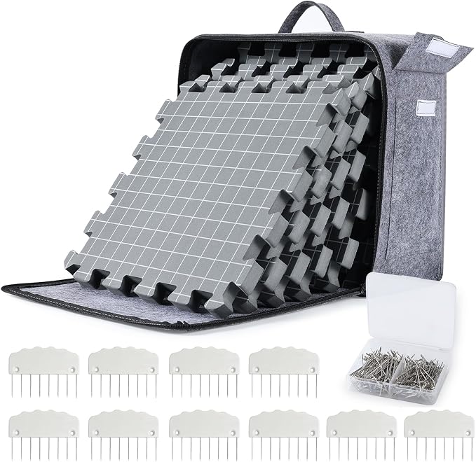 Yrangee Blocking Mats for Knitting-9 Pack Extra Thick,10 Blocking Combs | Knitting Blocking Mats and Pins Crochet Blocking Board with Grids for Needlepoint or Crochet with 150 T-Pins and Storage Bag by Yrangee