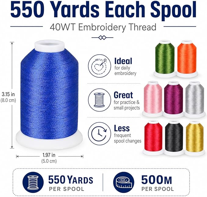 Simthread 42 Colors 550Yds 40WT Polyester Embroidery Thread Set | 42-color set with 550Yds spools includes 40WT polyester plus gold and silver metallic thread for embroidery and sewing. - Image 3