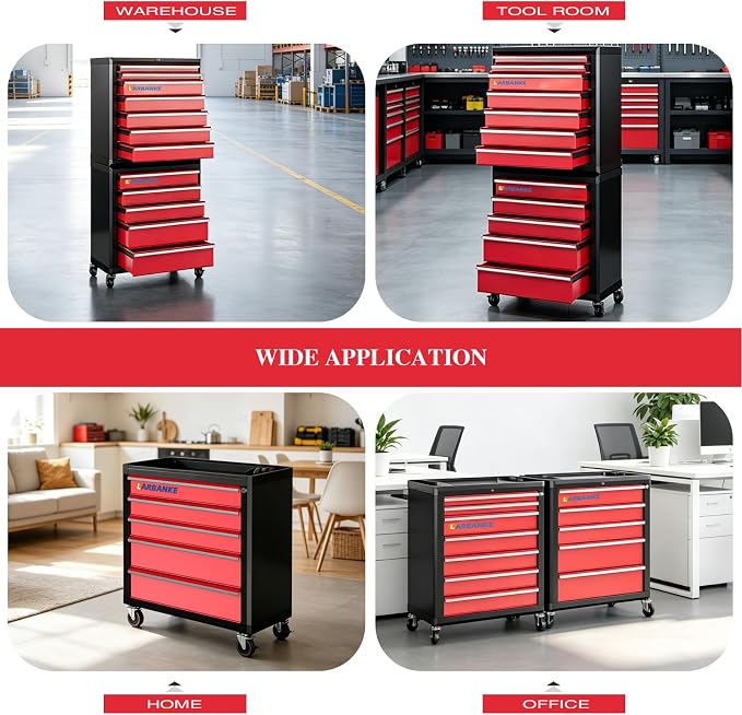 12-Drawer Rolling Tool Chest with Wheels,Lockable Tool Cabinet | 360° Swivel Castors, Drawer Liner,Multifunctional Waterproof Top, Connect Rods for Combination with Similar Tool Cabinets - Image 7