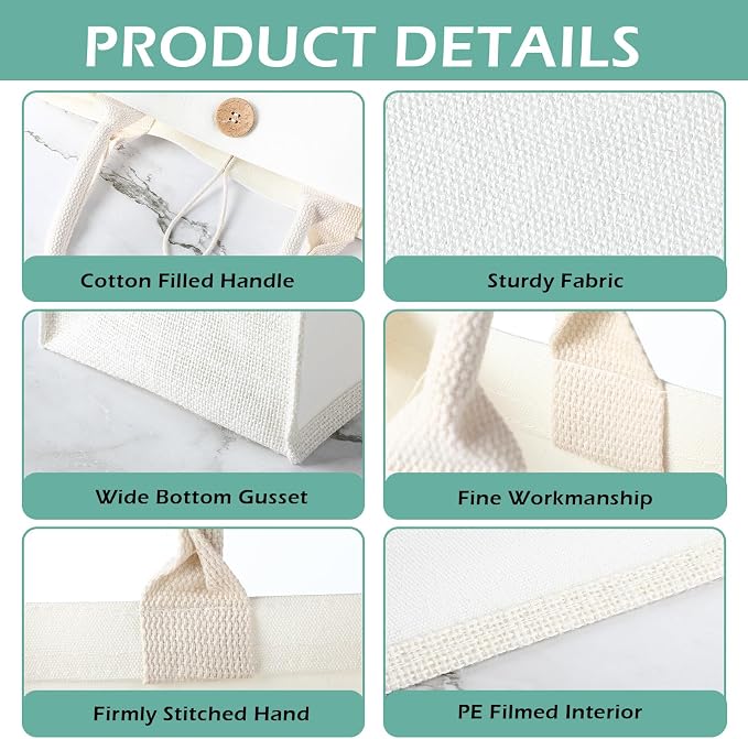 Reginary 12 Pcs Jute Burlap Tote Bags with Handles Reusable | Beach Wedding Gifts, Blank DIY Canvas Bags, 14.57x10.24x6.69 in, Burlap Handles, Waterproof Reusable for Shopping - Image 4