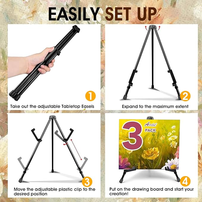 AROIC 24 Pack 14''Tabletop Easels, Black Steel Table Top Easels for Display | Adjustable Portable Table Top Easel for Paintings, Signs, Posters,Frame Pictures(with 24 Bags) - Image 4