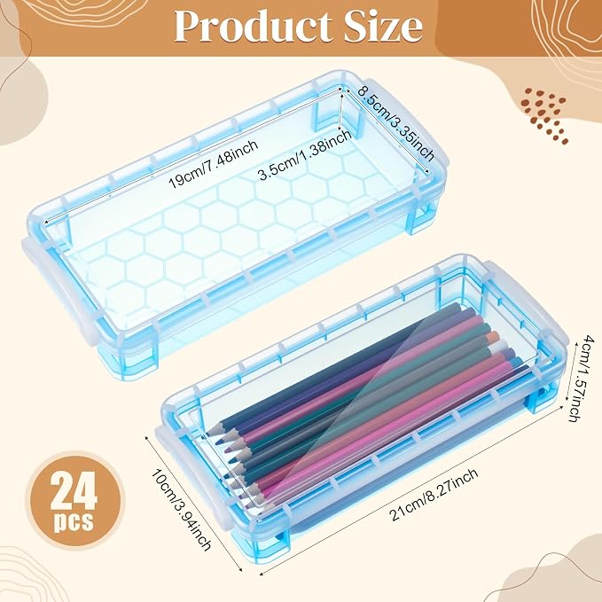 Gueevin 24 Pcs Large Capacity Plastic Pencil Box Clear Plastic Pencil Case Crayon Box with Snap Tight Lid Watercolor Pen Storage Brush Organizer Drawing Tools Container (Macaron) - Image 2