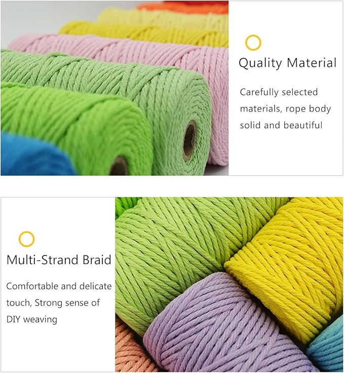 5mm x 396 Yards Macrame Cord - 12 Colors Natural Colored Macrame Cotton Cord Rope Kit - 4 Strand Twisted Cotton Rope for Wall Hanging，DIY Craft Making，Plant Hangers，Knotting Decorative Projects - Image 5