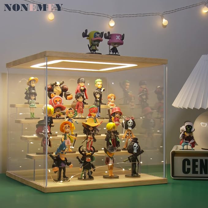 NONEMEY Acrylic Display Case with Light, Upgraded 3 Color Light & Adjustable Brightness Showcase , 5 Tier Dustproof Clear Toy Organizer Box for Action Figures, Collectibles,12.4x12.2x12 in - Image 4