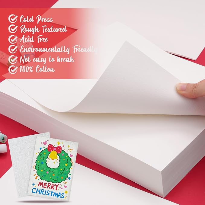 100 Sheets 8.5x11 Inch Watercolor Paper Bulk, 140lb /300GSM White Cold Press Water Color Paper for Kids Adults Artists. Thick Cotton Bulk Watercolor Papers for Art Supplies - Image 3