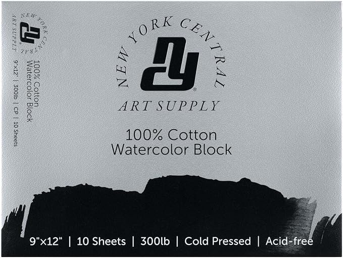 New York Central Watercolor Block, 300lb/640gsm Cold Press, 9"x12" 2 Pack, 20 Sheets Total - Archival Watercolor Paper for Artists, Gelatin Sized, Durable Water Color Paper, Wet and Dry Media by NewYorkCentral