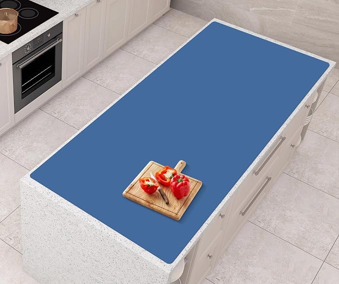 Silicone Mats for Kitchen Counter 47"x23.6"x0.08”, Largest Heat Resistant Mat Shipped Rolled Up Kitchen Island Silicone Countertop Protector Mat Nonslip Extra Large Counter Mat, Blue | Largest Size, Heat Resistant, Nonslip, Extra Large Countertop Prote... by AECHY