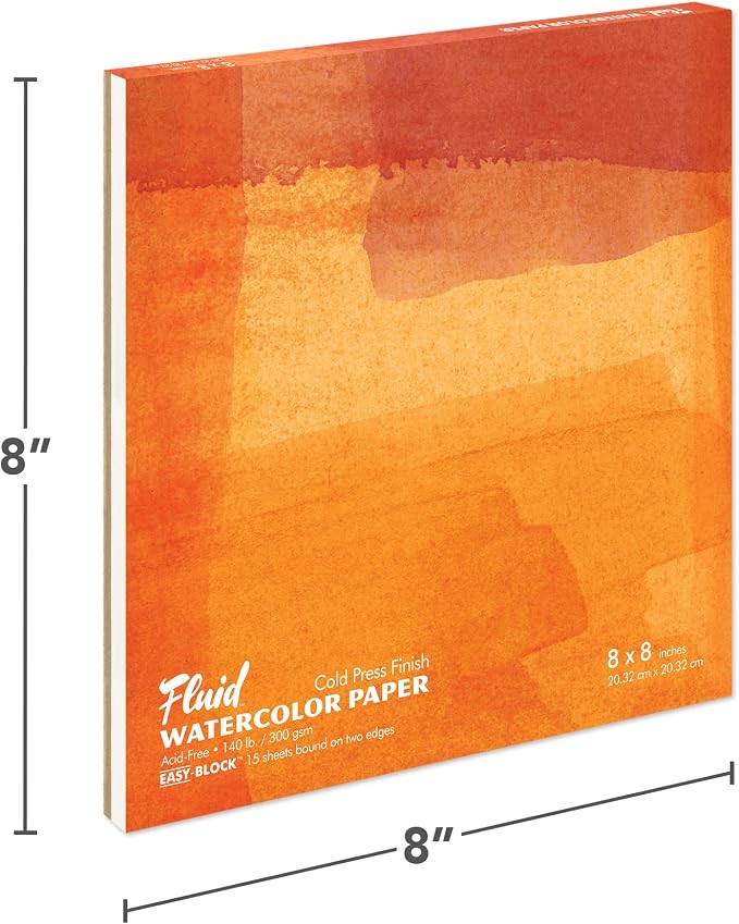 Fluid Watercolor Paper Block, 8 x 8 inches, 15 Sheets, 140 lb (300 GSM) Cold Press Pad for Artist Painting and Wet Media - Image 2
