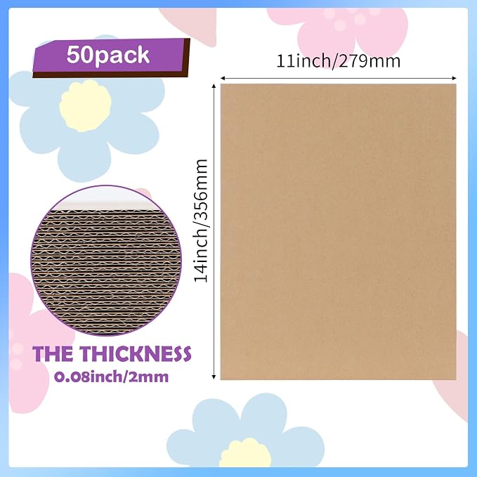 RLAVBL 50 Pack 11x14 Corrugated Cardboard Sheets, Flat Cardboard Inserts for Shipping, Mailing, Packing, DIY Crafts - Image 2