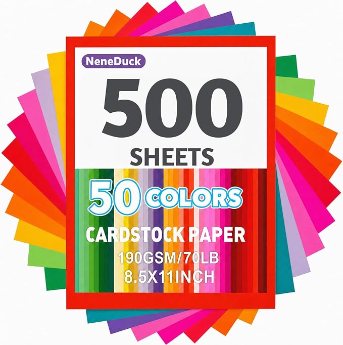 8.5x 11 190 gsm Colored Construction Paper, 500 Sheets 50 Assorted Colors | Teacher School Supplies & Classroom Must Haves, Card Making Craft Supplies, Cardstock for Scrapbook by Unknown