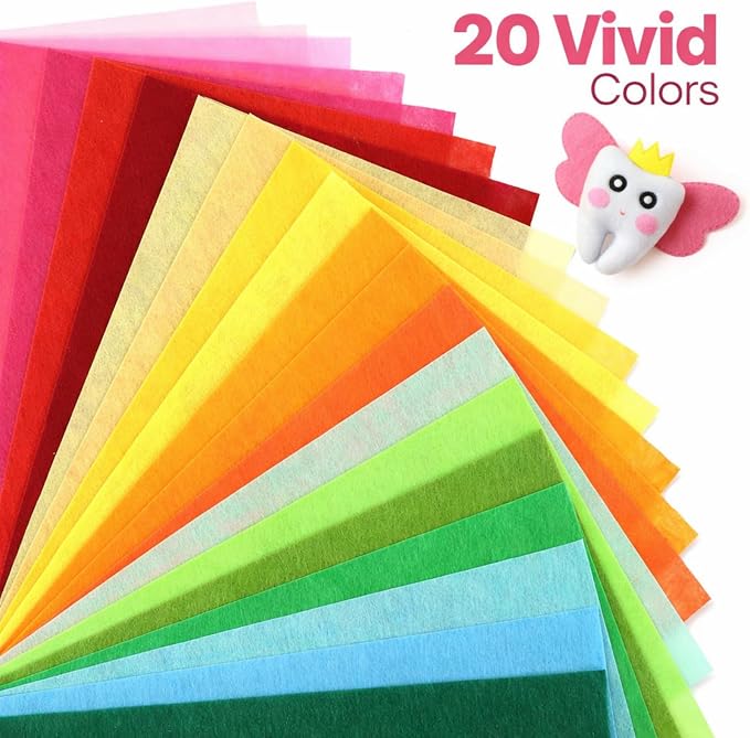 Moukeren 180 Pcs 6 X 6 Inch Felt Sheets, 20 Colors | Stiff Fabric Squares Ideal Craft Sewing, DIY Patchwork Projects, Nonwoven Material, Bulk Supply Holiday and Festival Decor - Image 6