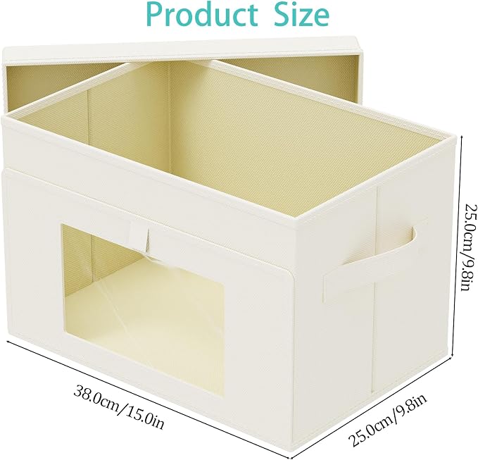 Storage Bins with Lid & Window, 1 Pack, Beige, 15x9.8x9.8 In | Foldable Transparent Window Cube Organizer Basket with Lid and 2 Handles, Storage Boxes for Shelves with Cover - Image 3