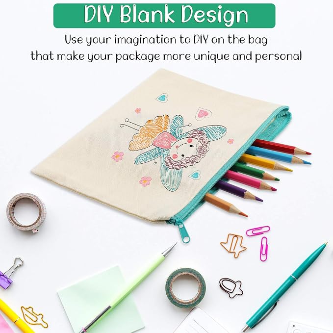 Shappy 40 Pcs Canvas Zipper Pouch Bags Pencil Pouch Bulk Canvas Makeup Bags Blank Pencil Case Cotton Cosmetic Case for Travel DIY Craft (9.25 x 6.89 Inches,L) - Image 4