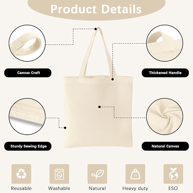 OKBA Sublimation Tote Bags, Canvas Bags Bulk Blank Tote Bags, Reusable Shopping Bags for Decorating DIY Crafting - Image 4