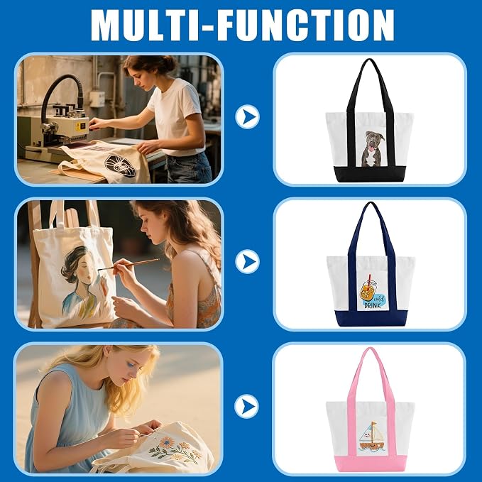 Mini Canvas Tote Bag with Pockets, 12oz Small Tote Bag with Zipper | Reusable grocery shopping bags small canvas tote bags with customized color for DIY, advertising, Christmas decorating craft - Image 4