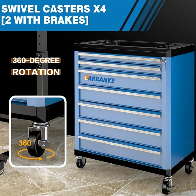 7-Drawer Rolling Tool Chest with Wheels,Locks,Blue Tool Cabinet | Lock&Keys, 360°Wheels with Brakes,Different Sizes of Drawers,Anti-scratch Drawer Liner,Unique Connect Buckle for connecting - Image 5