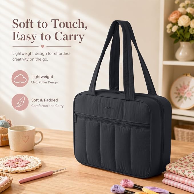 AMOIGEE Sewing Supplies Organizer Bag, Large Craft Storage Tote with 17 Clear Pockets&Tool Holders, Portable Crochet Knitting Embroidery Organizer Case for Threads, Hooks, Needles & Sewing Accessories - Image 8