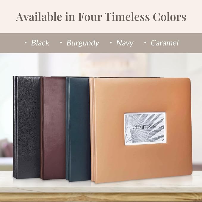 Old Town Bonded Leather Photo Album, Large Leather Scrapbook, Expandable Scrapbook Album 12x12 Double-Sided White Paper Pages and Optically Clear Pockets, Faux Suede Lining, Navy - Image 7