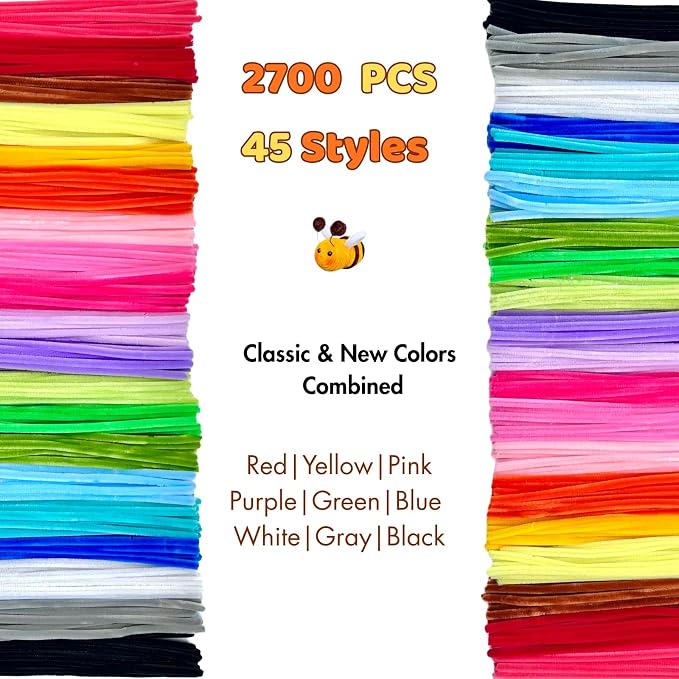 2700 PCS 45 Colors Thick Pipe Cleaners Craft Bulk,12-Inch Chenille Stems | 7mm thick, Extra-fuzzy fibers resist shedding,fluffy stems for Craft Supplies & Materials,Ideal for holiday craft & DIY art - Image 3
