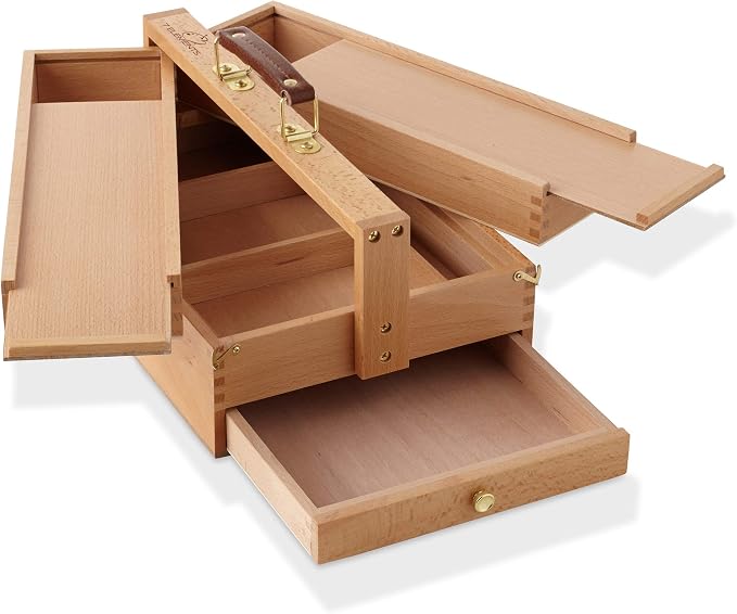 7 Elements Wooden Multi-Function Artist Tool and Brush Storage Box - Beechwood Art Supply Organizer with Drawers by 7Elements