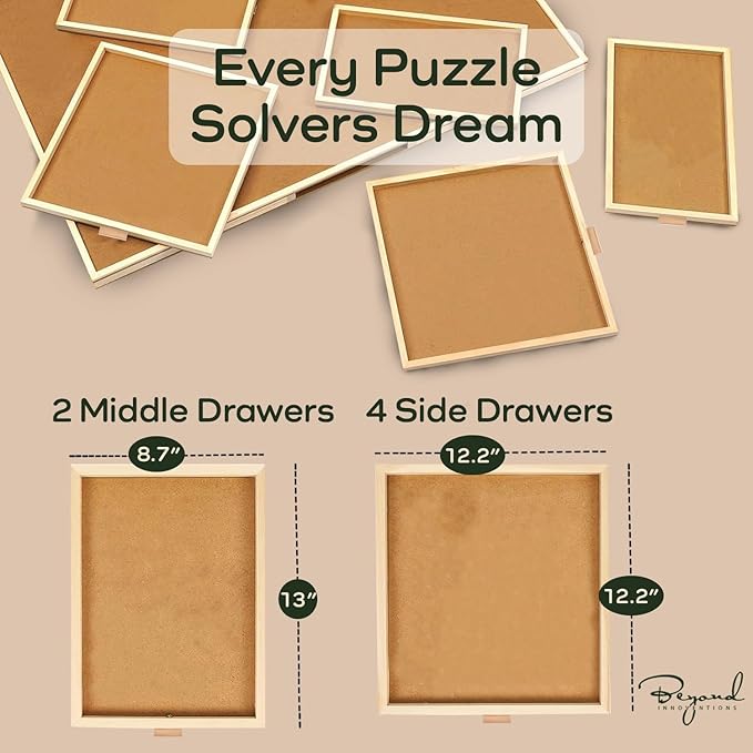 1500 Piece Wooden Jigsaw Puzzle Board - 6 Drawers, Preassembled Rotating Puzzle Table | 35” X 28” Jigsaw Puzzle Board | Puzzle Cover Included - Portable Tables for Adults and Kids | 6 Drawers, Preassembled Rotating Design, Puzzle Cover Included, Portab... - Image 5